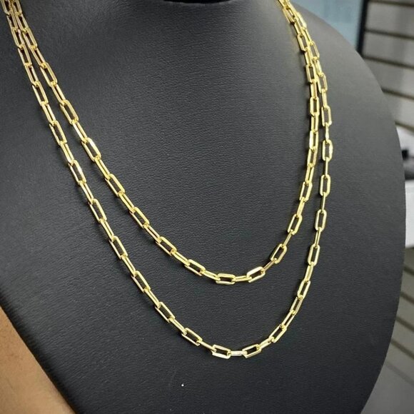 Women's Paper Clip Chain 14K GF Cadena Paper Clip Mujer Chocker Necklace Fashion - Picture 4 of 9